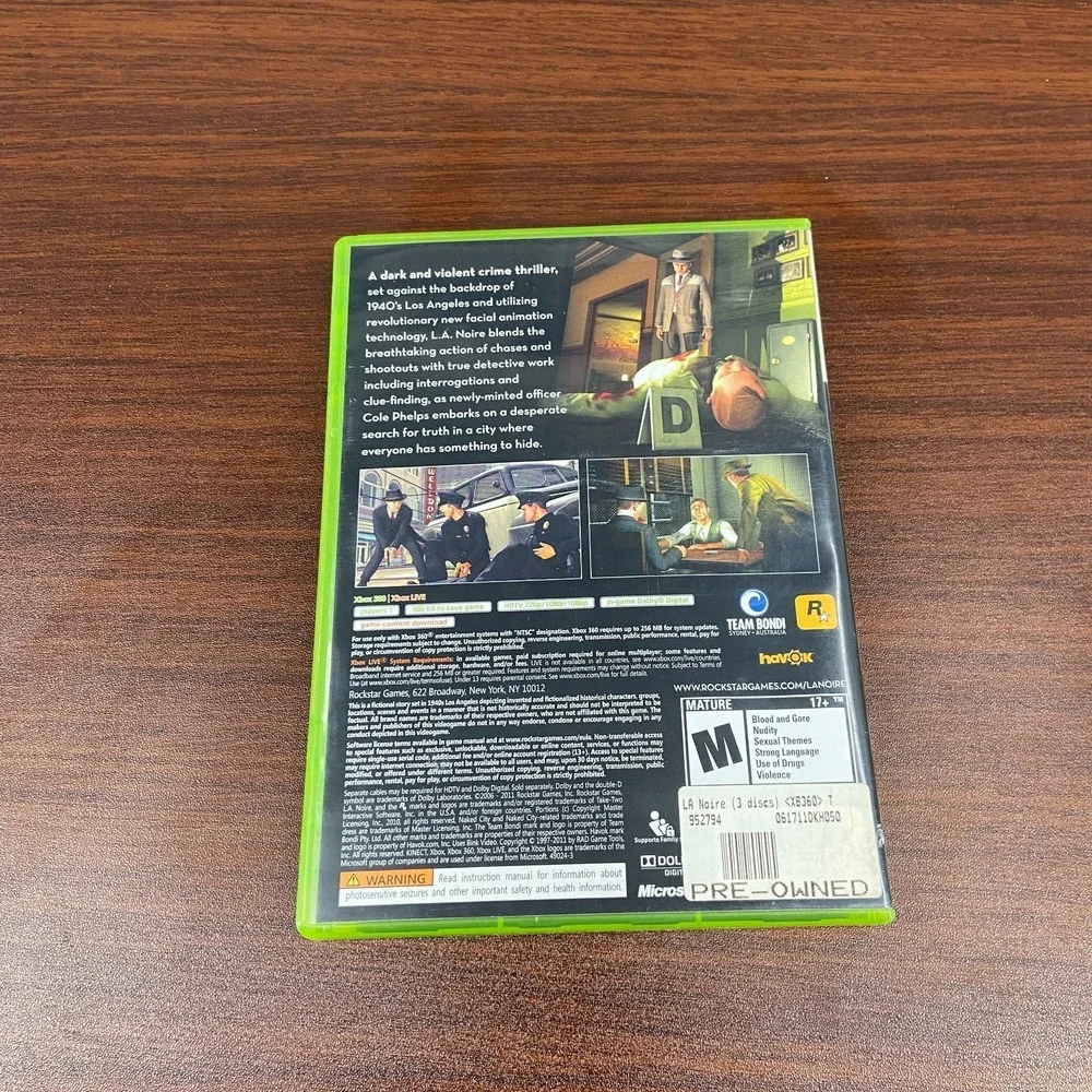 L.A. Noire Microsoft Xbox 360 Rockstar Games Action-Adventure Mystery Video Game